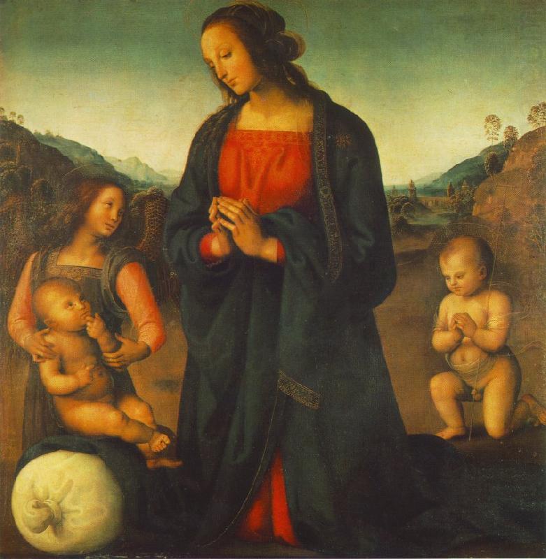 Madonna, an Angel and Little St John Adoring the Child (Madonna del sacco) R, PERUGINO, Pietro